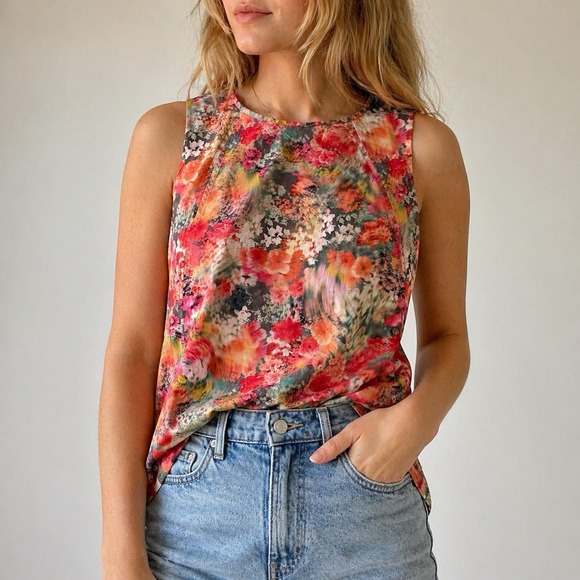 Athleta Tops - Athleta Refined Zephyr Tank Floral Print Sleeveless Workout Top Sz M Motion Blur